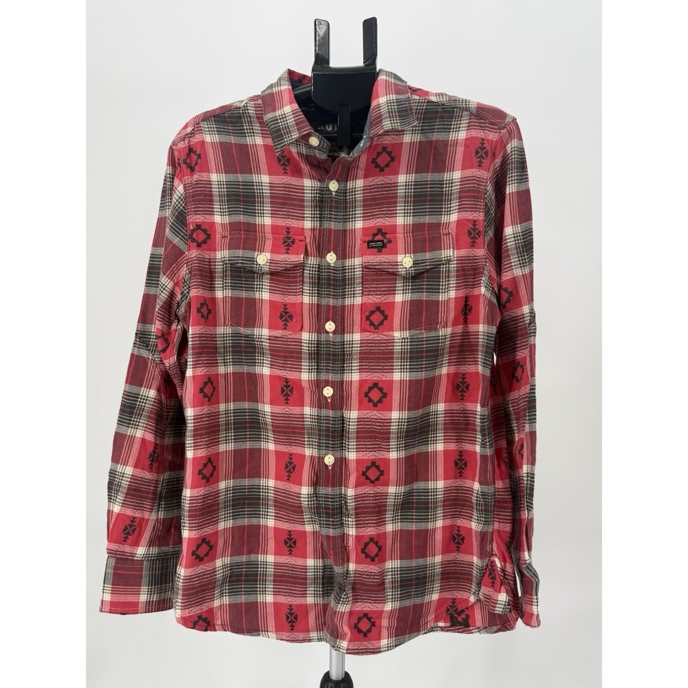 NWT True Grit Red Plaid Flannel Shirt Men M Western Aztec Print Button Up Casual